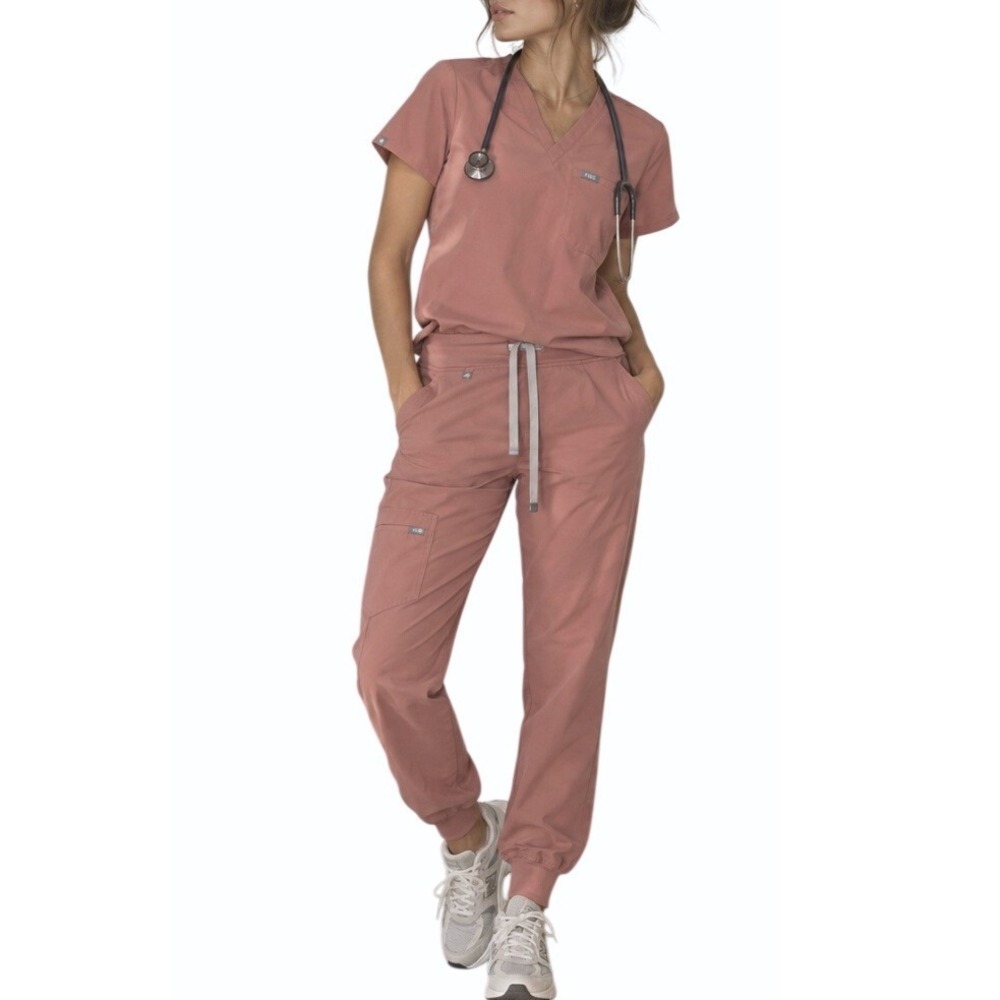 FIGS Scrub Set Technical Zamora XXS Pink V-Neck Jogger Nursing Uniform Utility
